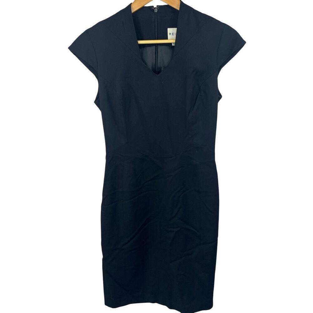 REISS Leena Black V-Neck Wool Blend Dress Size 4 Cap Sleeve Business
